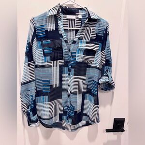 New York & Company Navy Teal and Light Blue Shirt